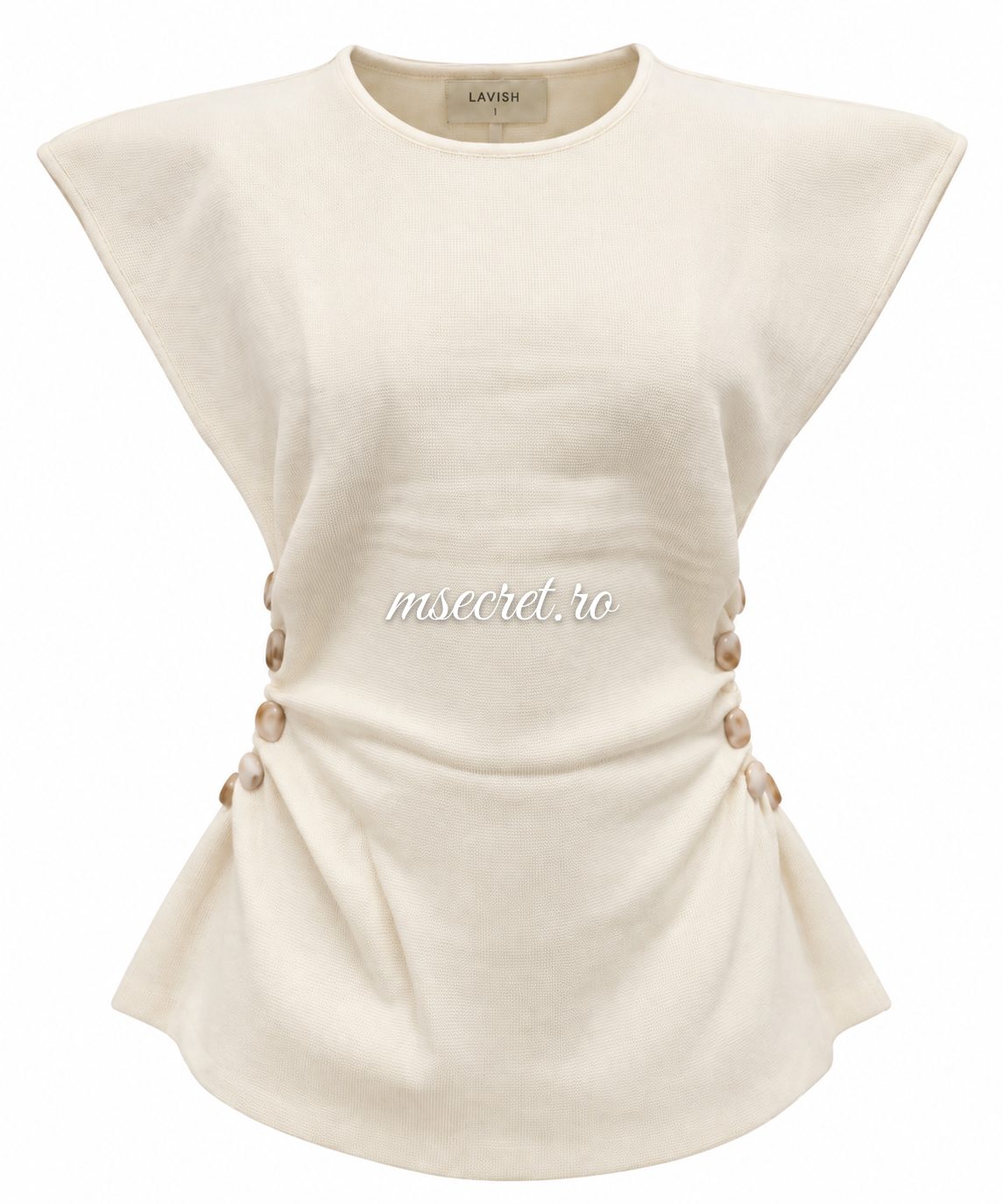 Bluza tricot crem cu nasturi laterali si umeri accentuati