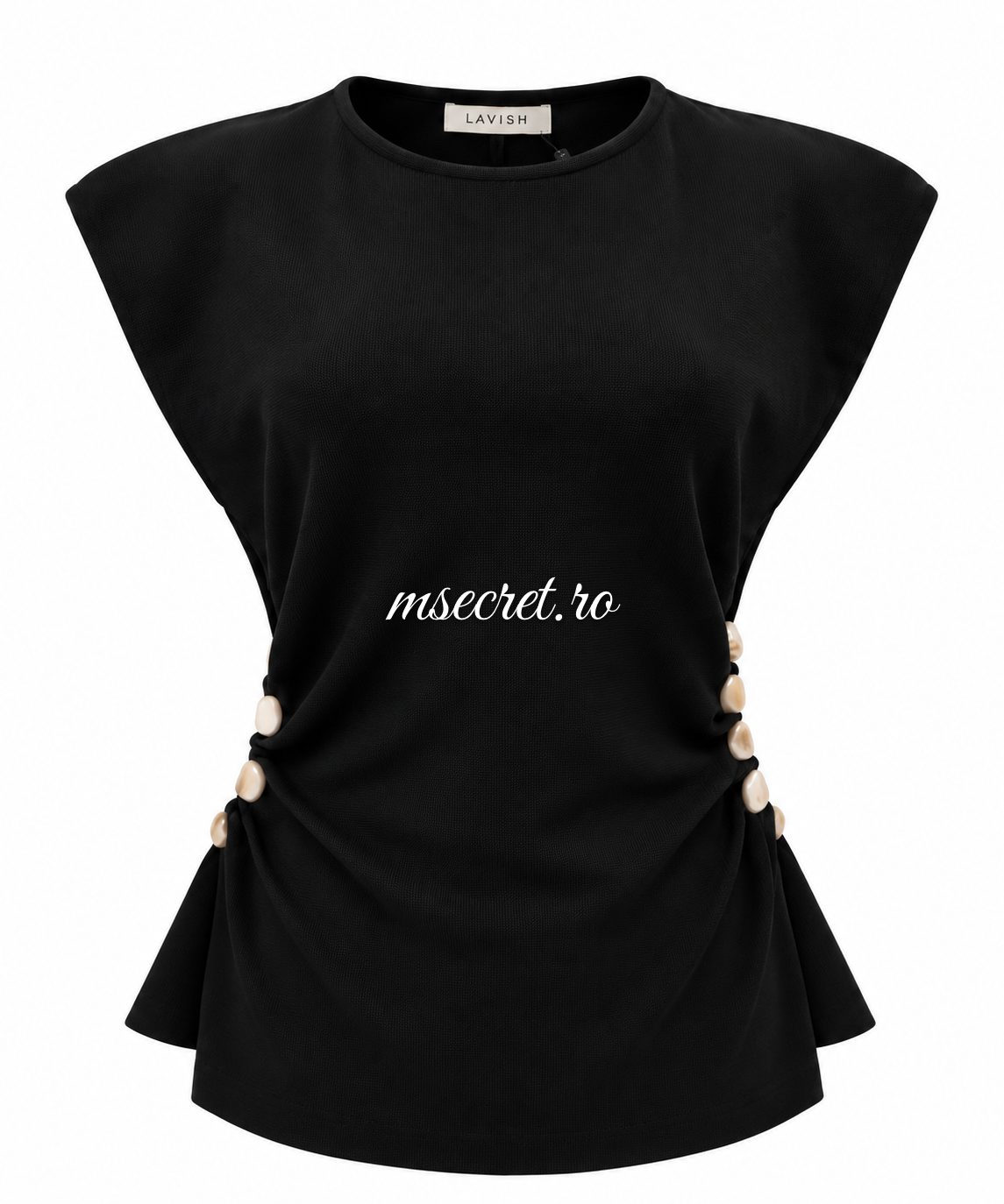 Bluza tricot neagra cu nasturi laterali si umeri accentuati