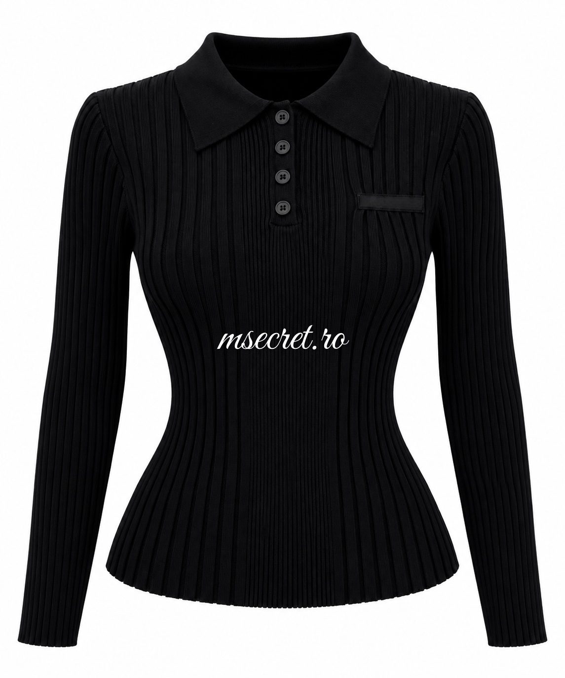 Bluza din tricot neagra cu guler si peplum - vedere din fata