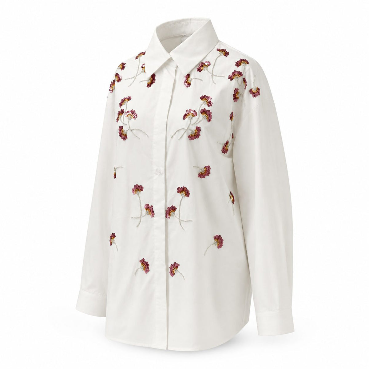 Camasa alba din bumbac cu broderie florala