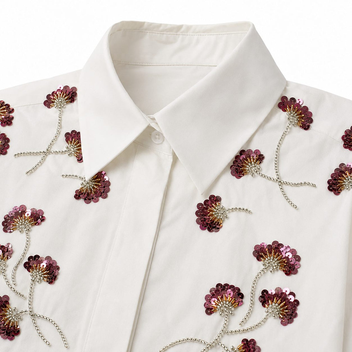 Camasa alba din bumbac cu broderie florala
