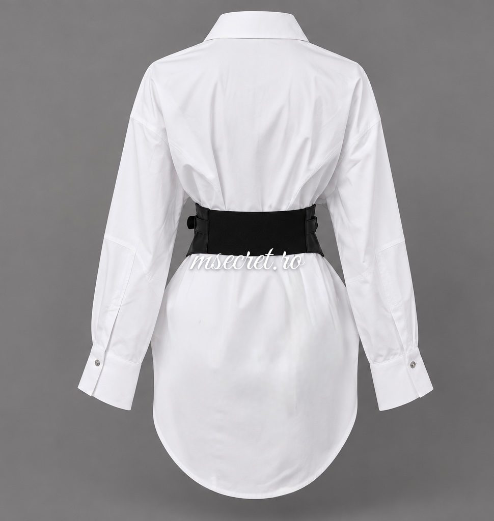Camasa alba din bumbac cu corset in talie - vedere din spate