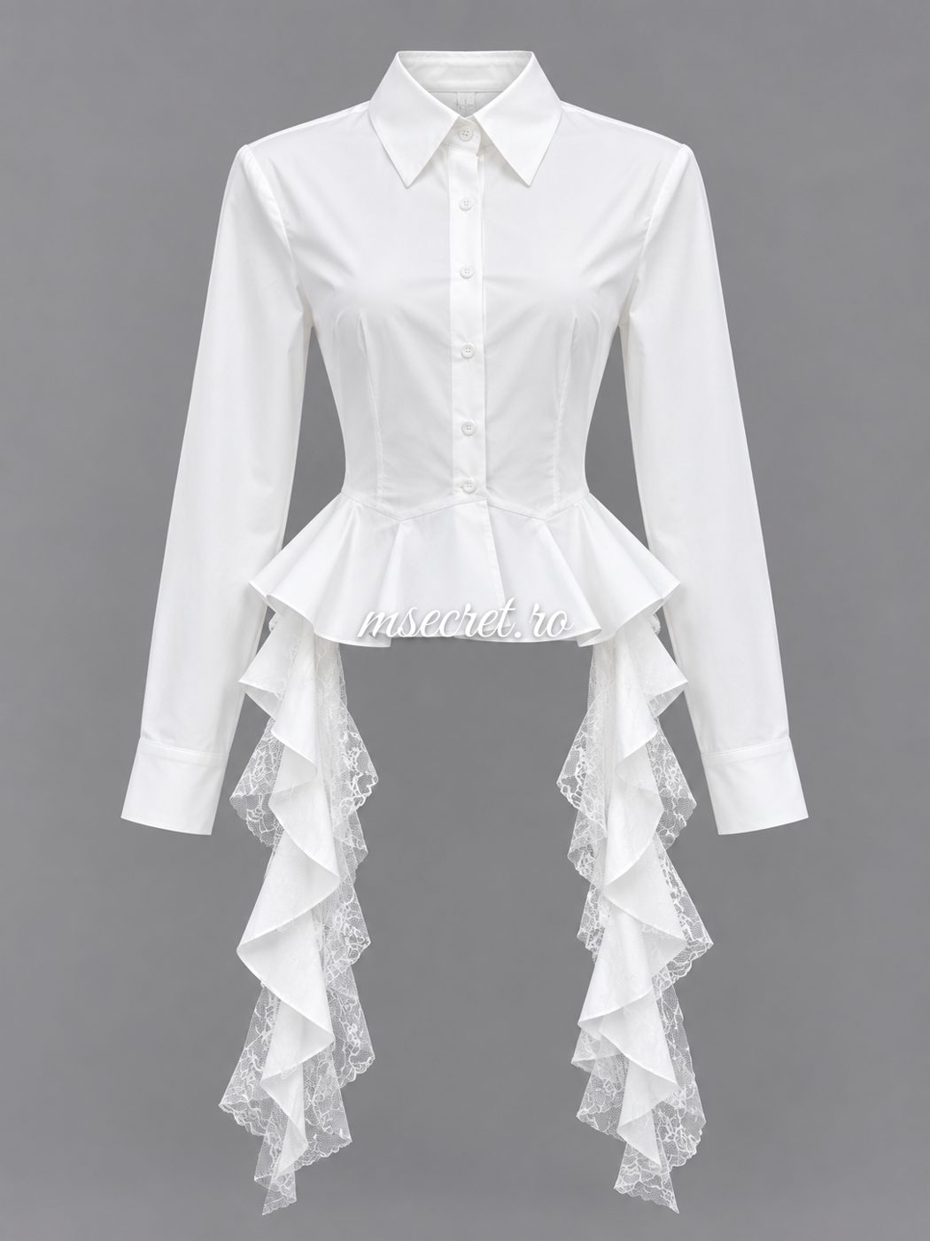 Camasa alba din bumbac cu peplum si dantela - vedere din fata