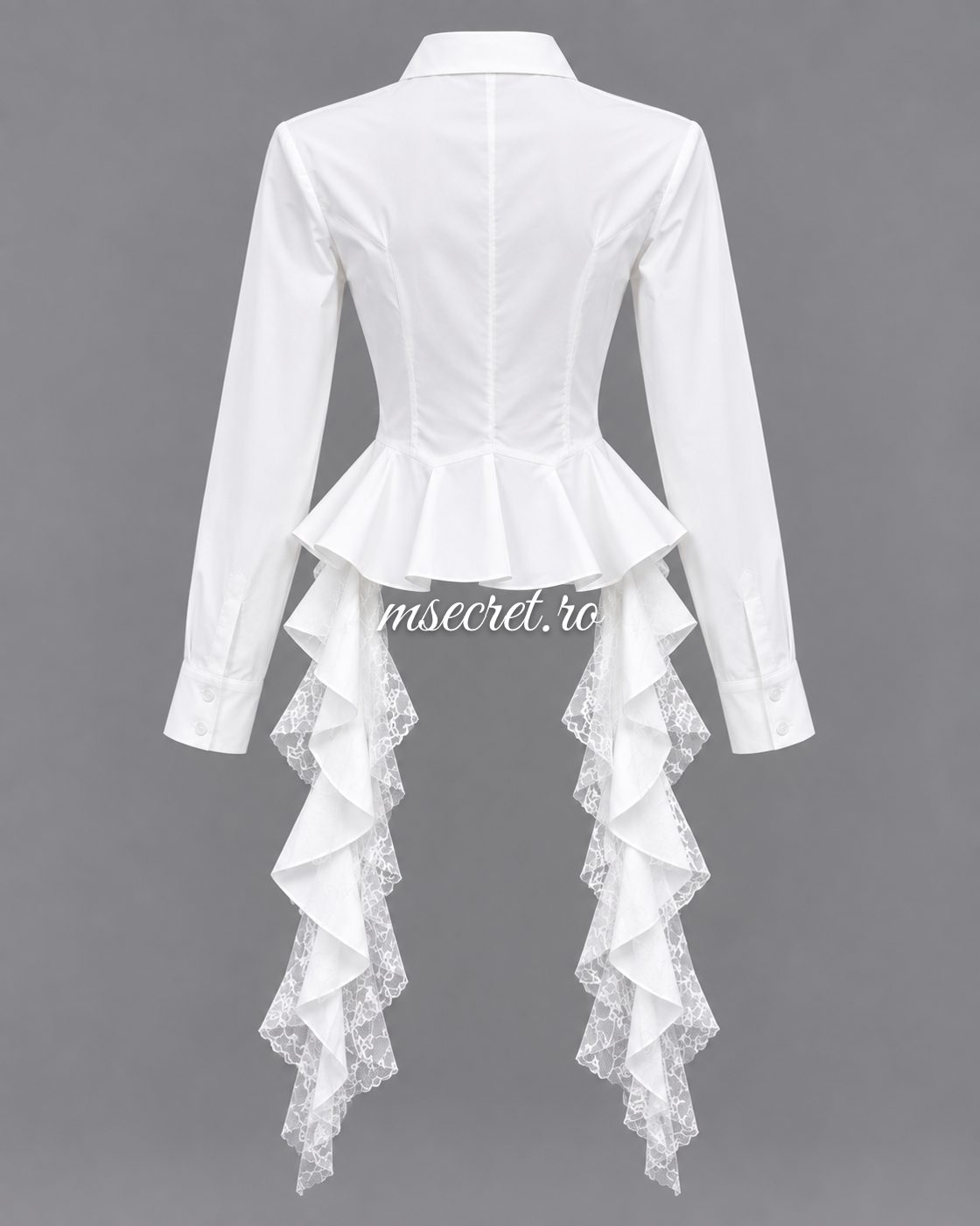 Camasa alba din bumbac cu peplum si dantela - vedere din spate