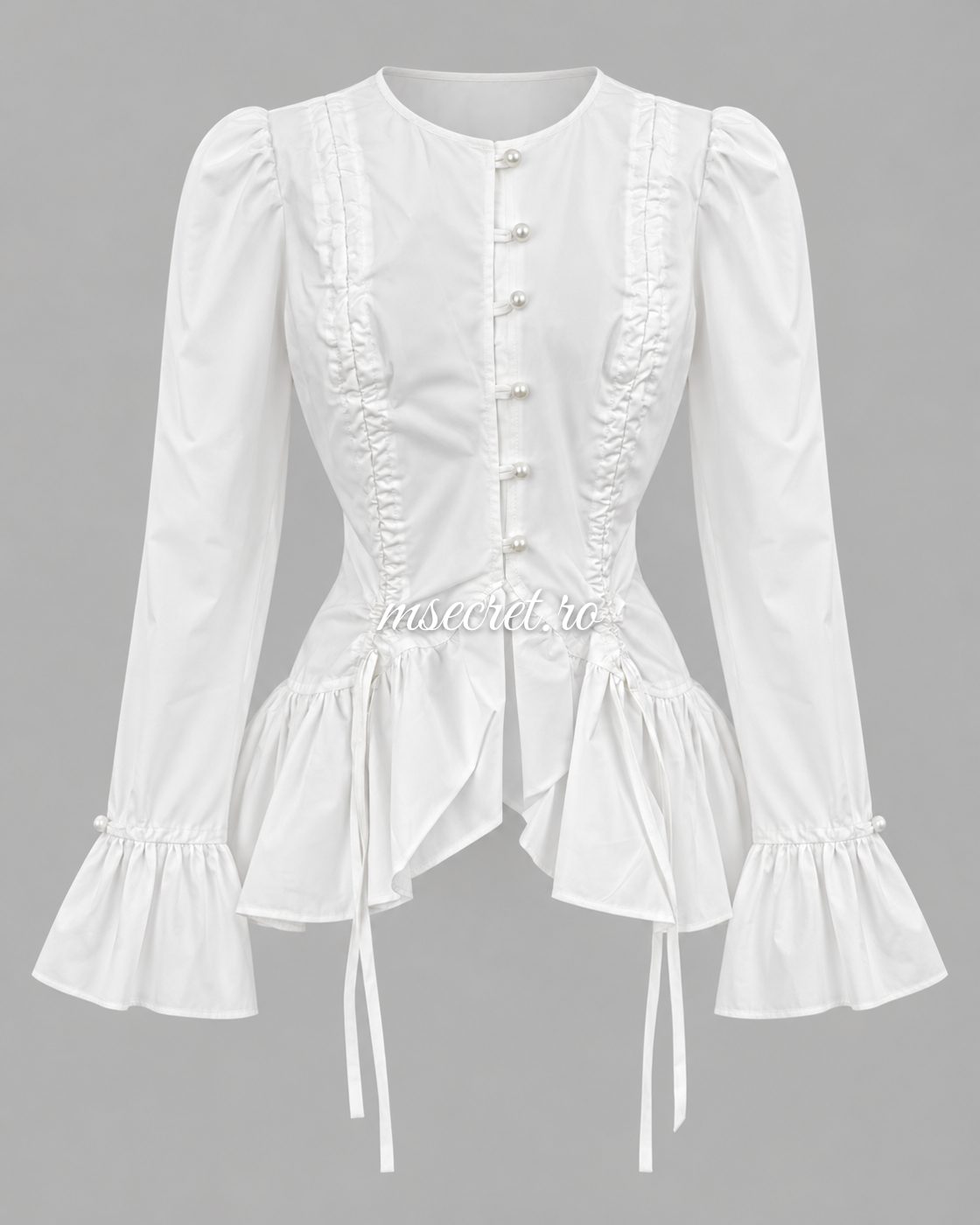 Camasa alba din bumbac cu peplum si volane - vedere din fata