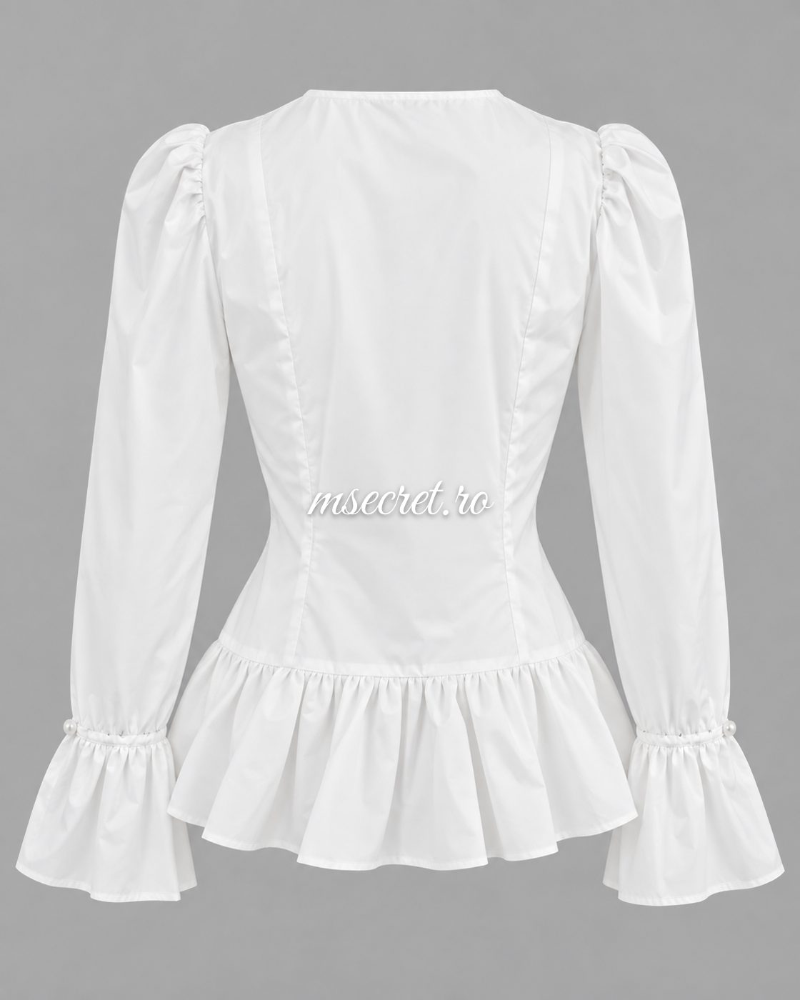 Camasa alba din bumbac cu peplum si volane - vedere din spate