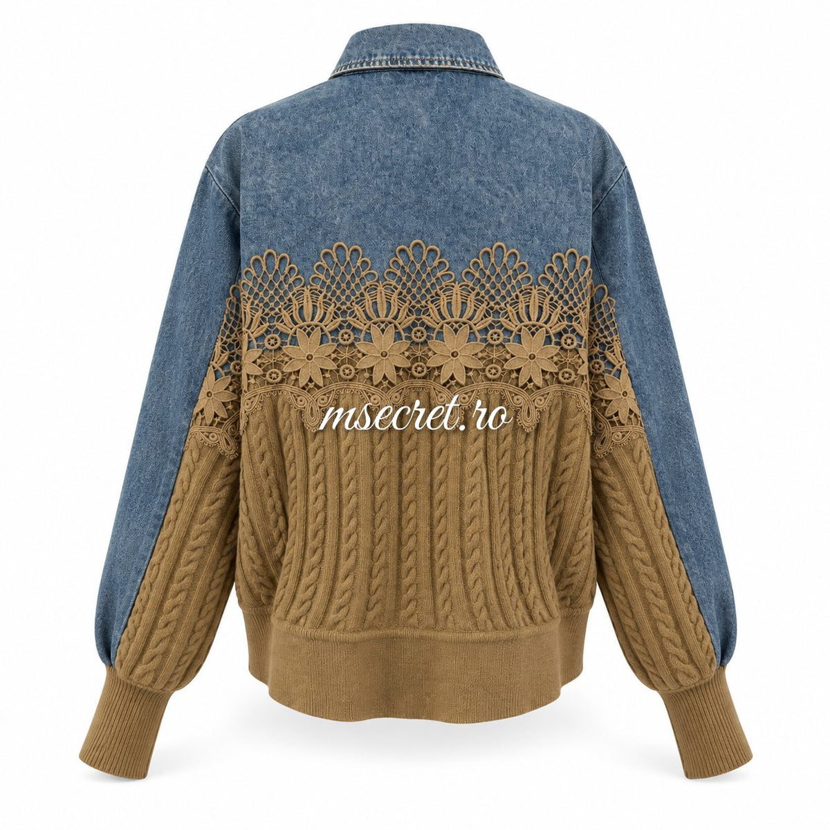 Camasa din denim cu tricot maro si dantela