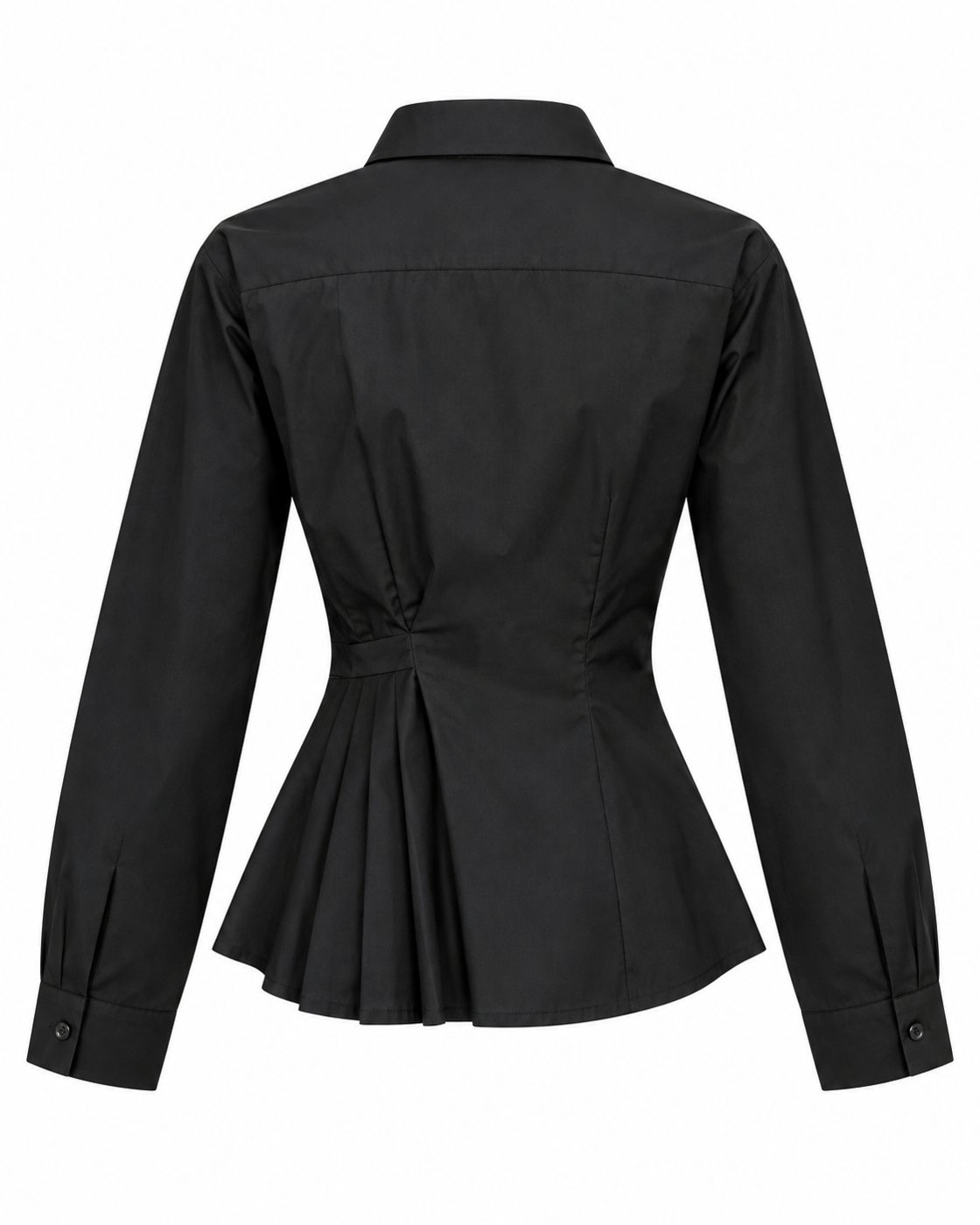 Camasa neagra din bumbac, cambrata, cu pliuri