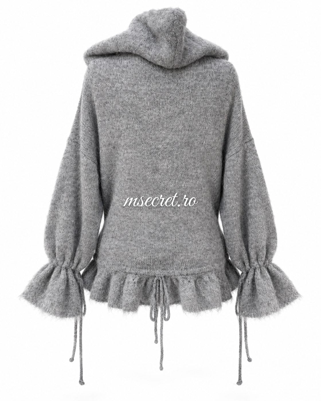 Cardigan din mohair gri cu gluga - vedere din spate
