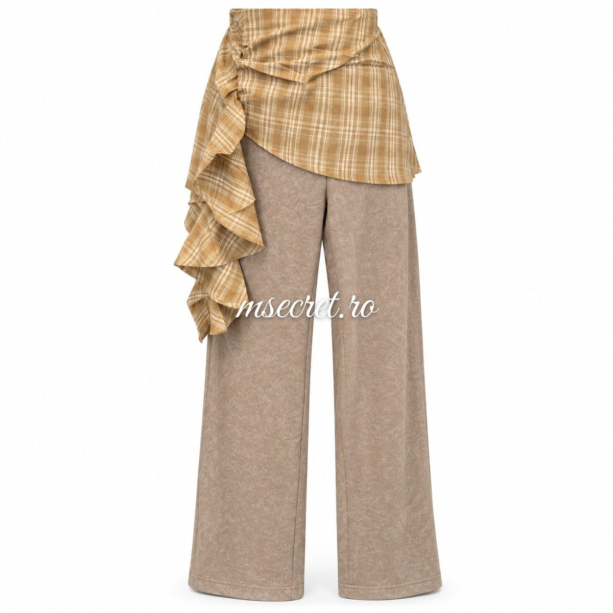 Compleu bej din bumbac cu bluza si pantaloni