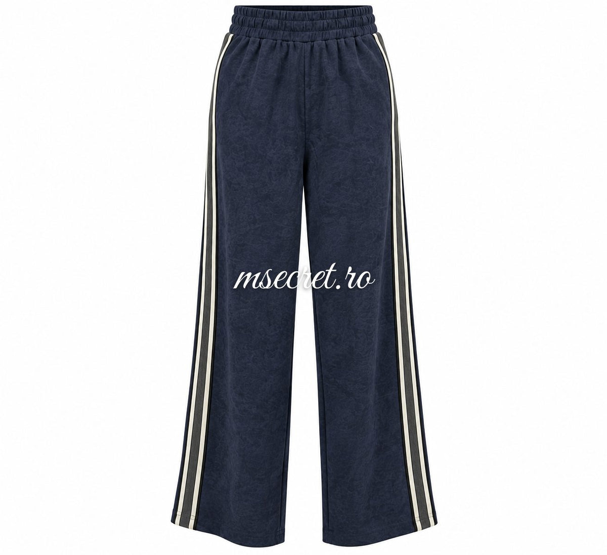 Compleu bleumarin din bumbac cu bluza peplum si pantaloni - detaliu