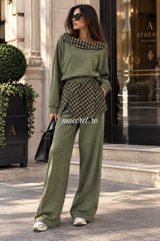Compleu din bumbac kaki cu bluza si pantaloni