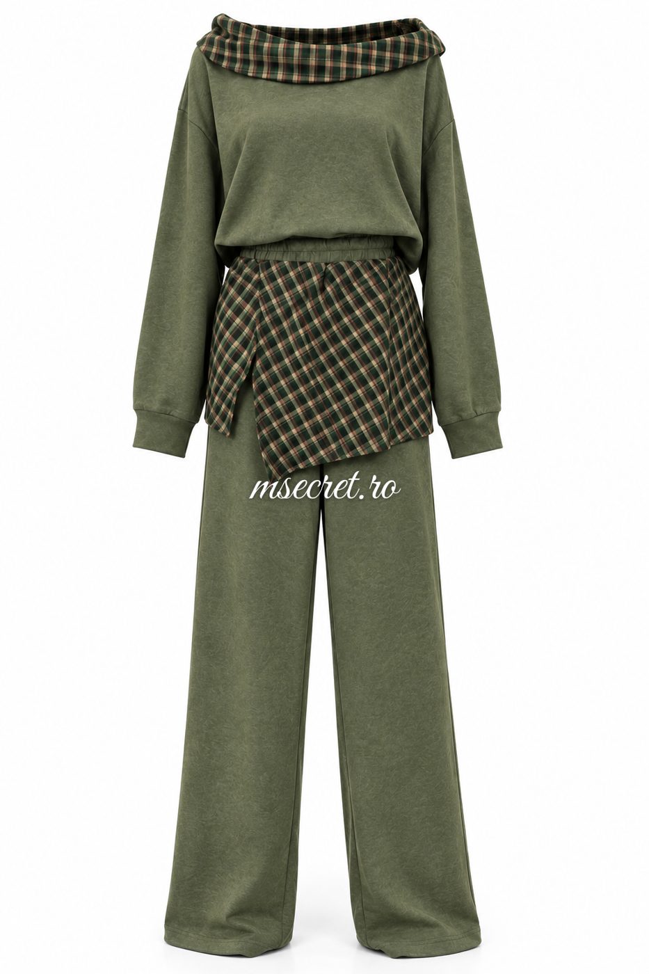Compleu din bumbac kaki cu bluza si pantaloni
