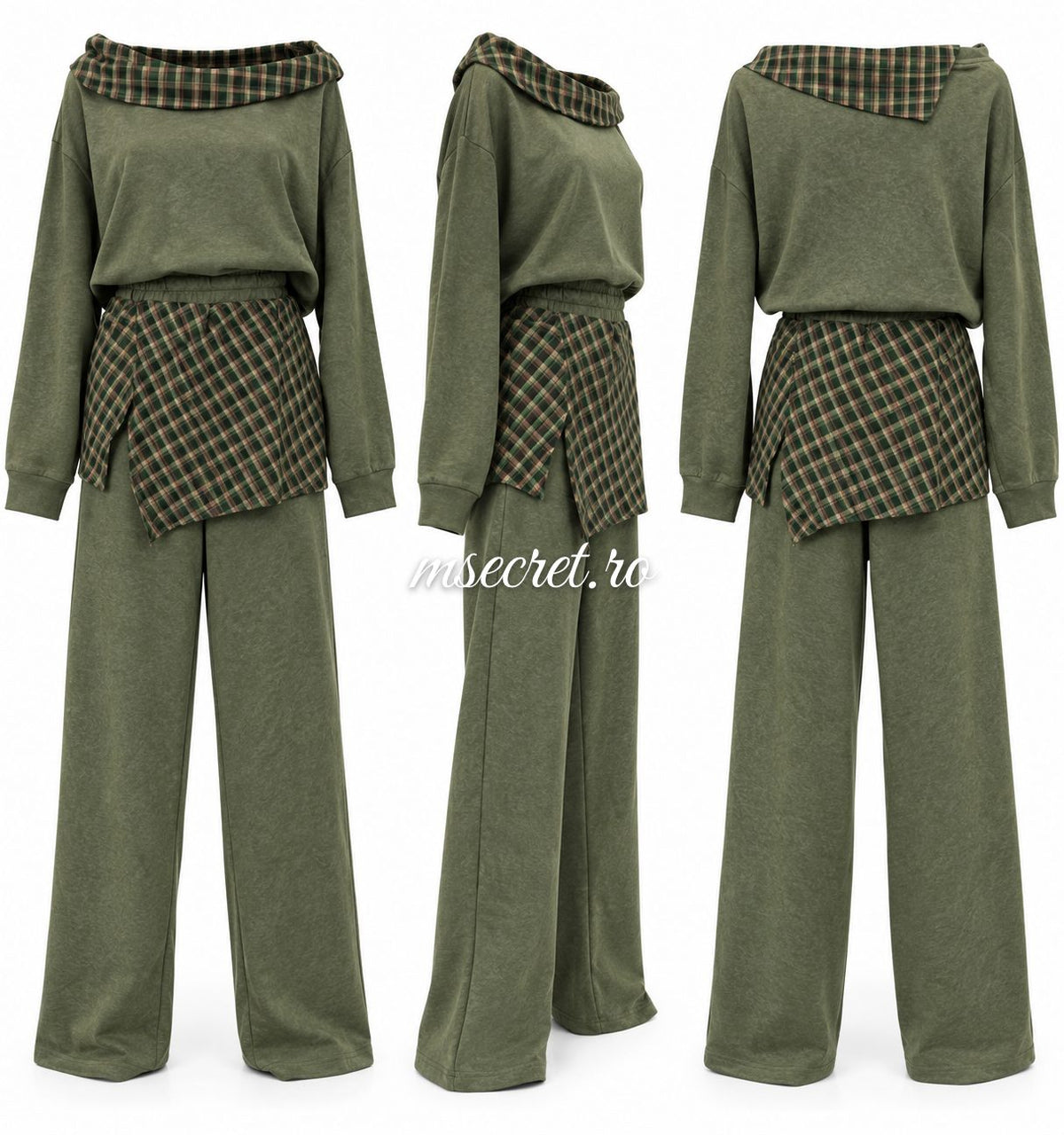 Compleu din bumbac kaki cu bluza si pantaloni