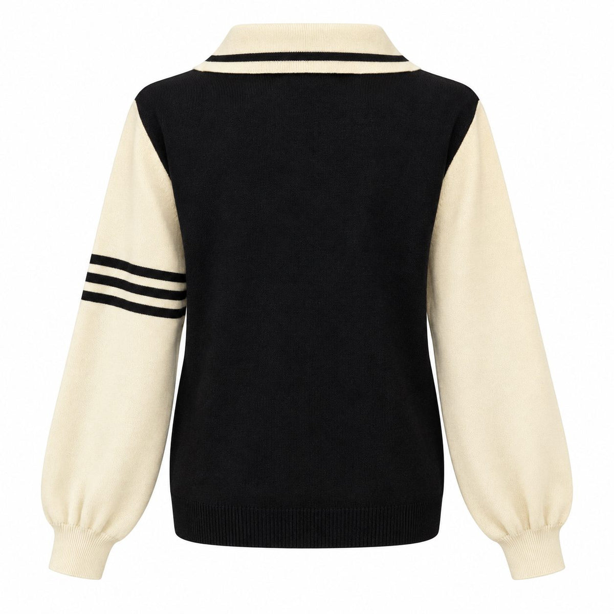 Compleu din tricot crem cu negru, pulover si fusta lunga