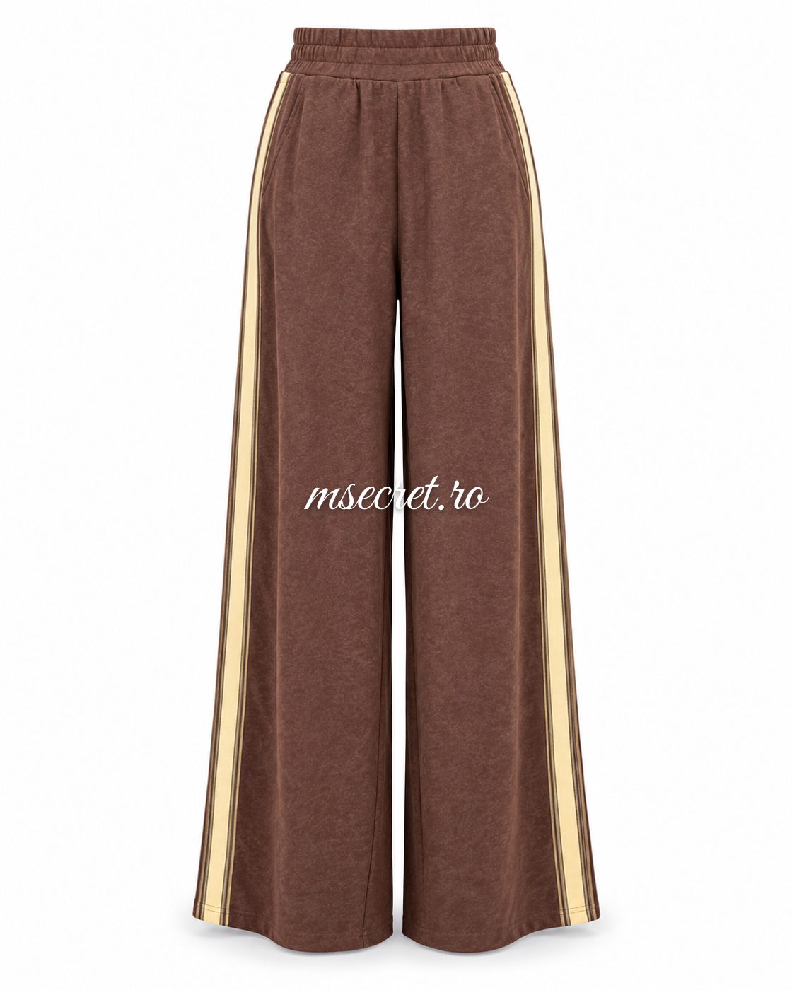 Compleu maro din bumbac cu bluza peplum si pantaloni - pantaloni
