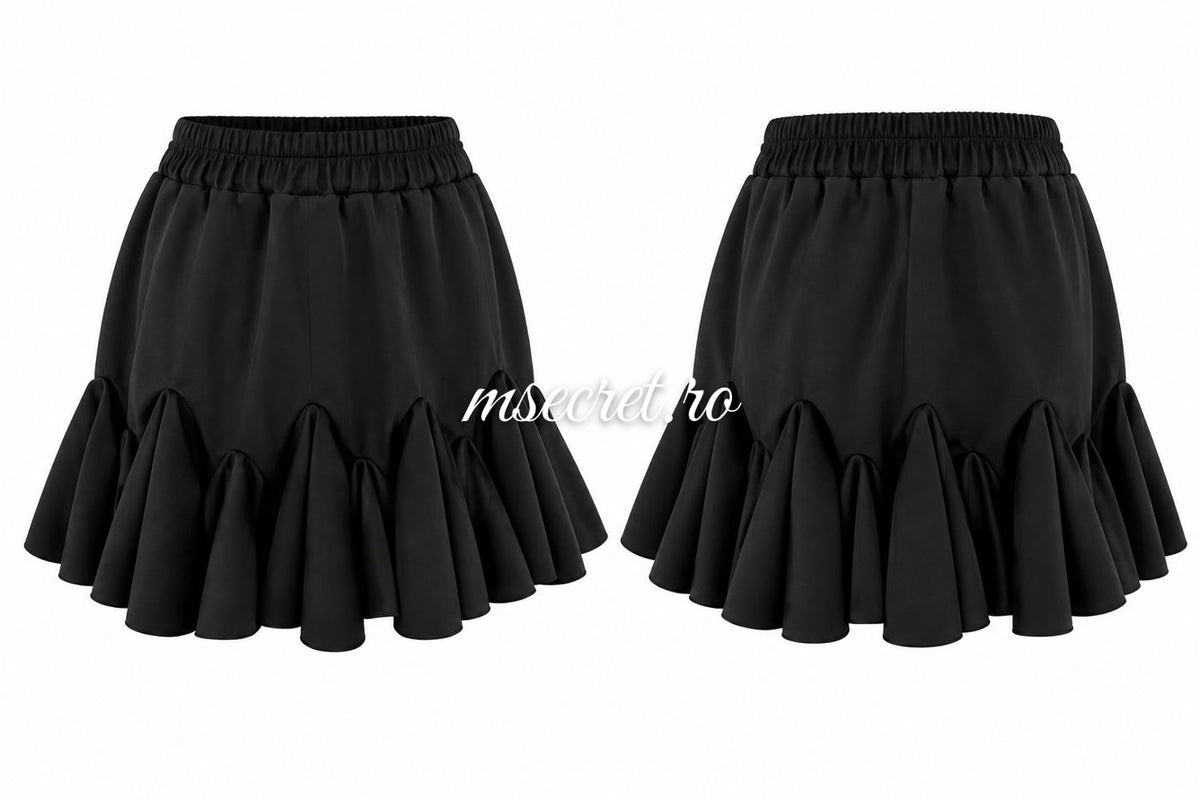 Fusta scurta din catifea neagra cu volan - colaj