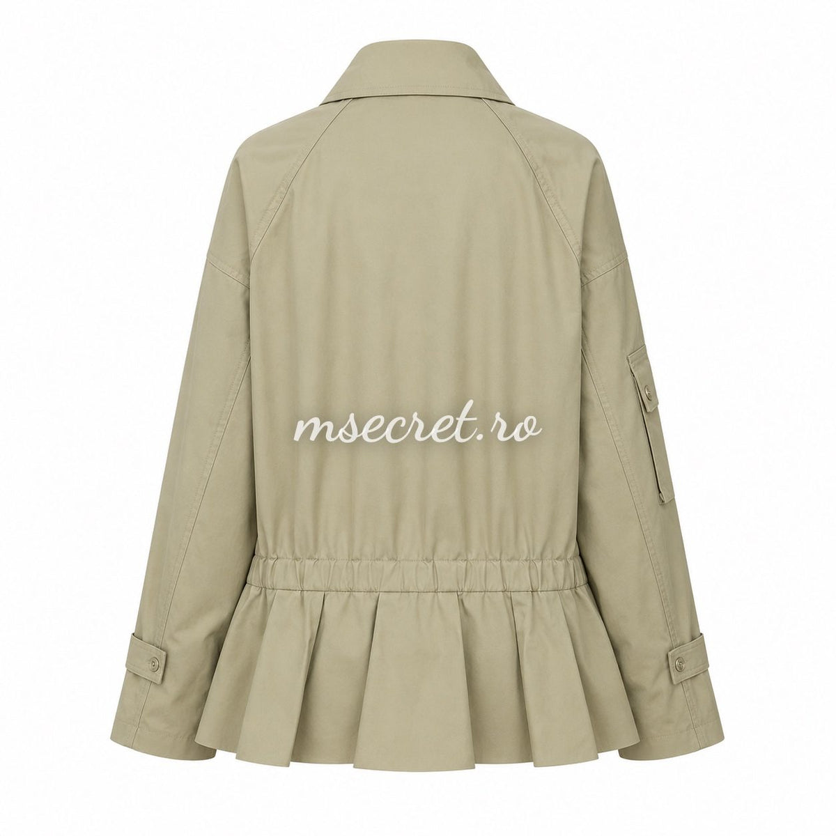 Jacheta kaki din tercot cu broderie si peplum