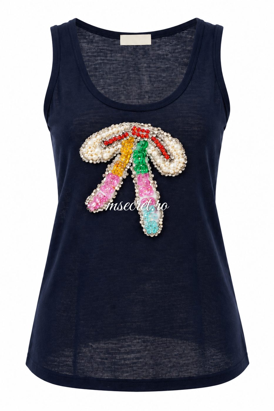 Maieu bleumarin din casmir cu broderie colorata si strasuri