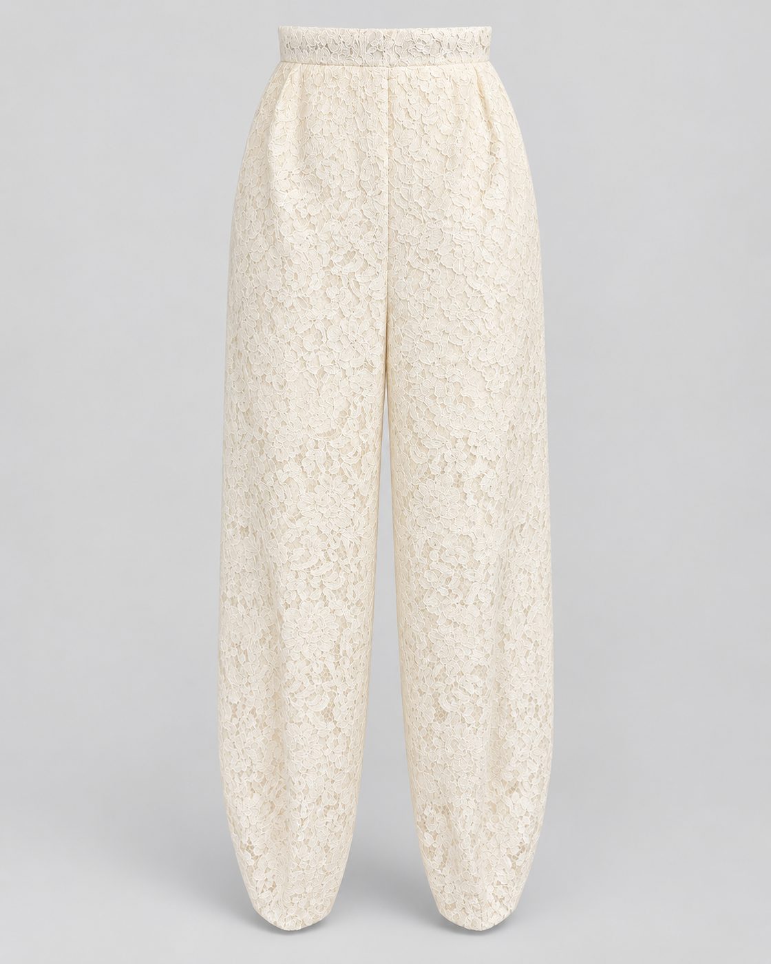 Pantaloni crem din dantela cu talie inalta