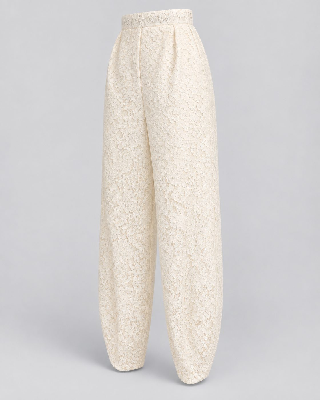 Pantaloni crem din dantela cu talie inalta