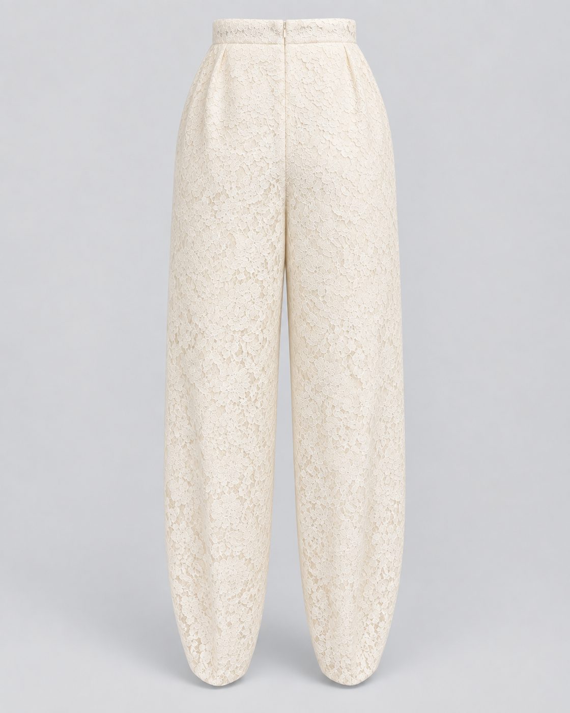 Pantaloni crem din dantela cu talie inalta