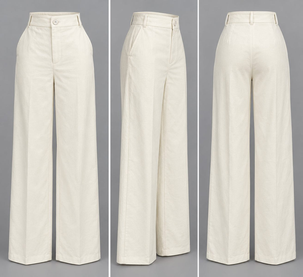 Pantaloni crem largi din bumbac cu talie inalta