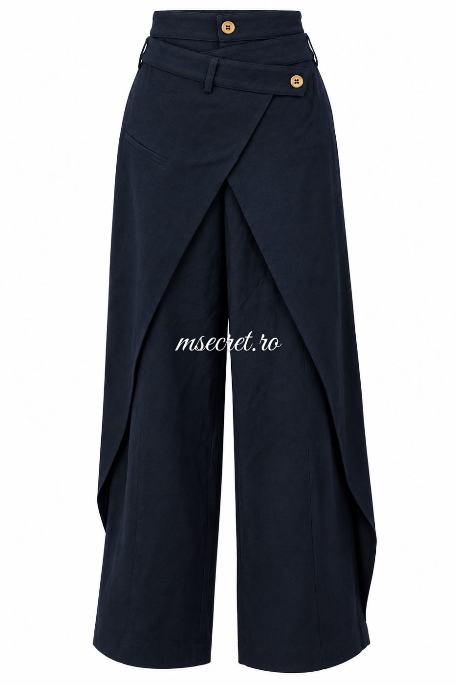 Pantaloni din denim bleumarin cu croiala tip fusta - vedere din fata