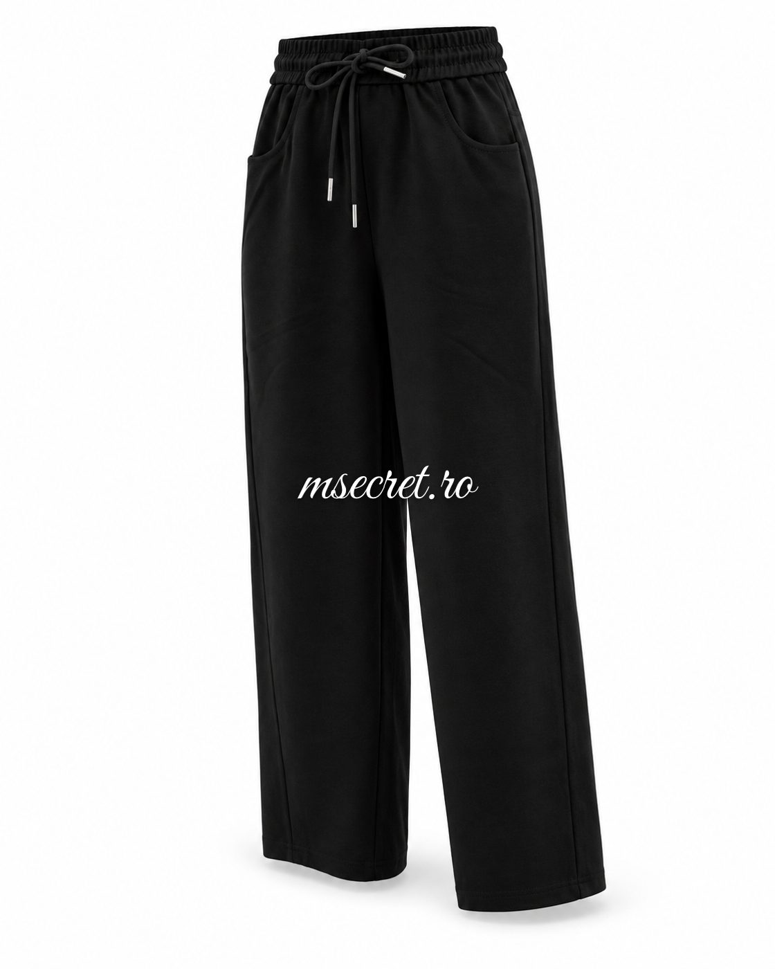 Pantaloni negri cu talie elastica si buzunare - vedere din lateral
