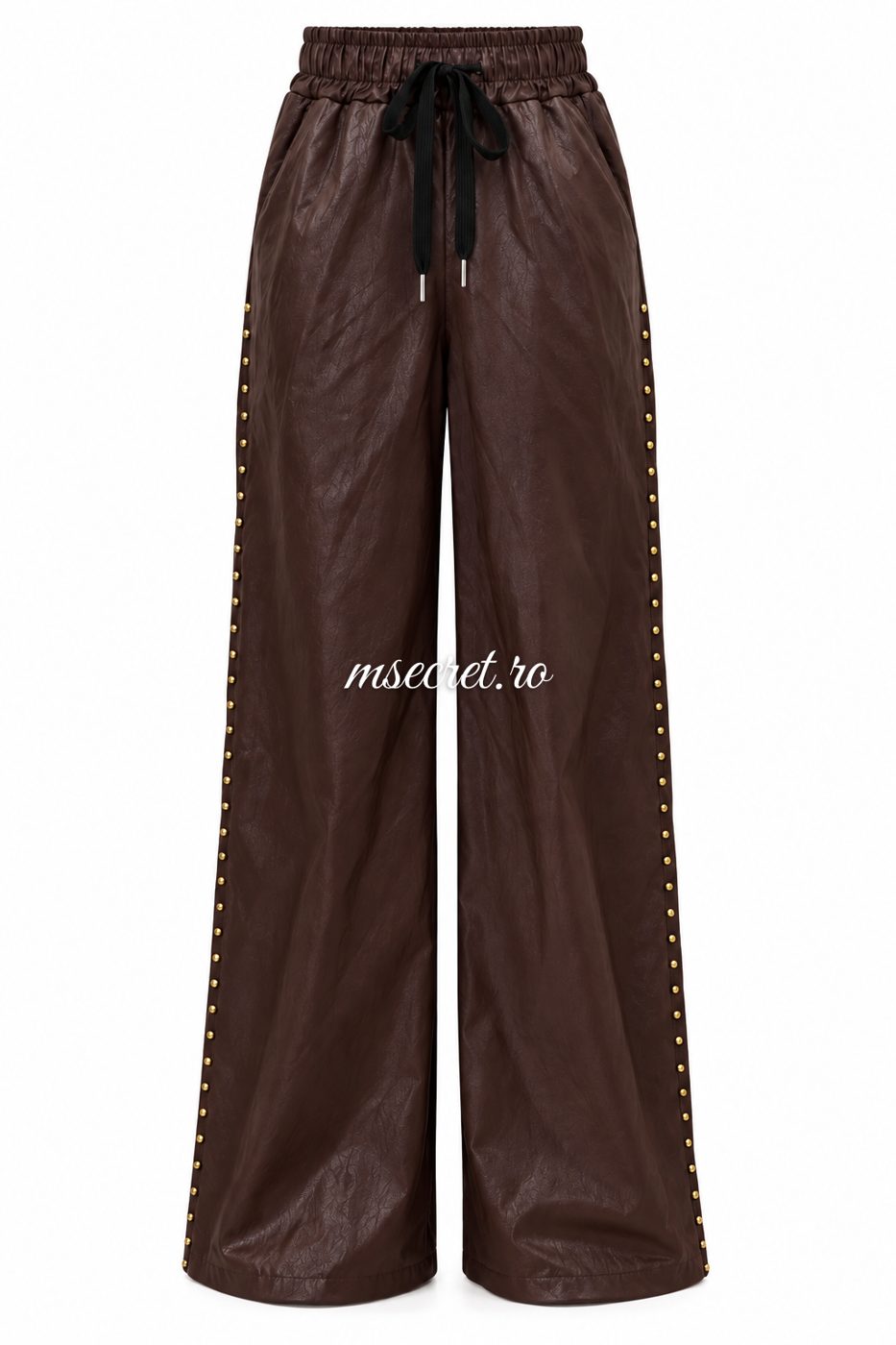 Pantaloni din piele bordo cu tinte aurii si talie elastica