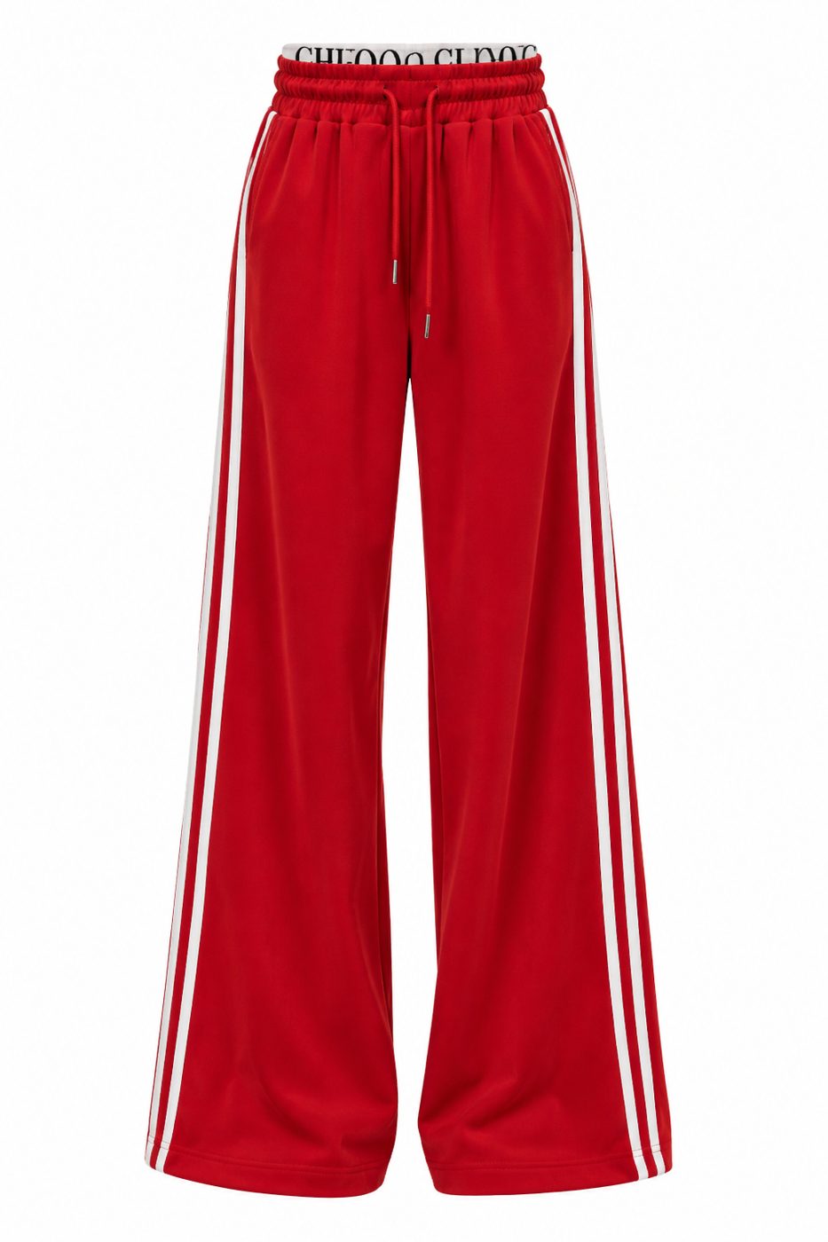 Pantaloni rosii largi din bumbac cu dungi laterale