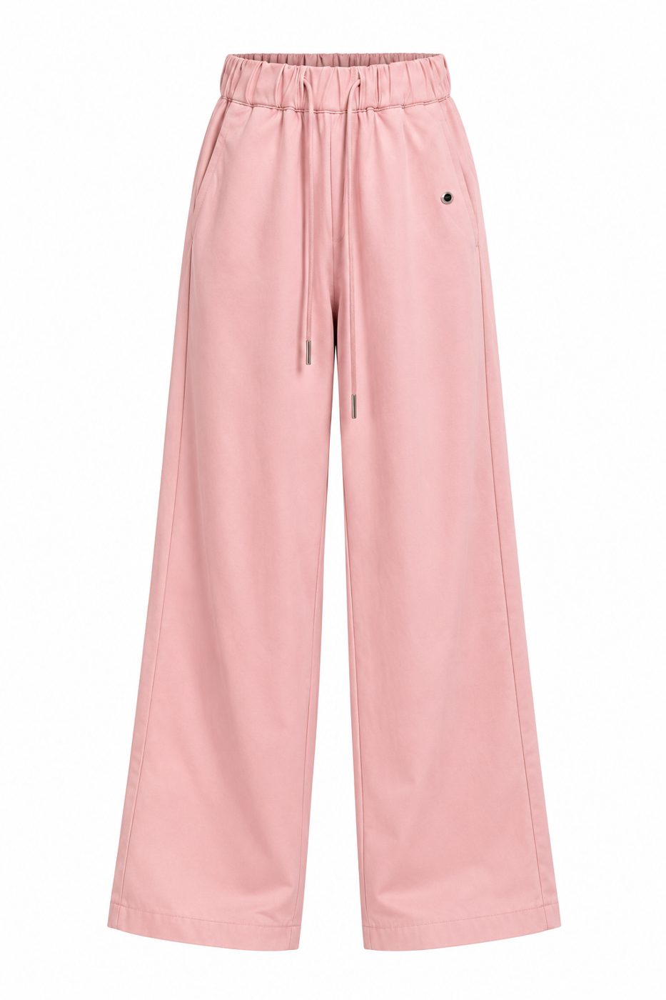 Pantaloni roz largi cu talie elastica si snur