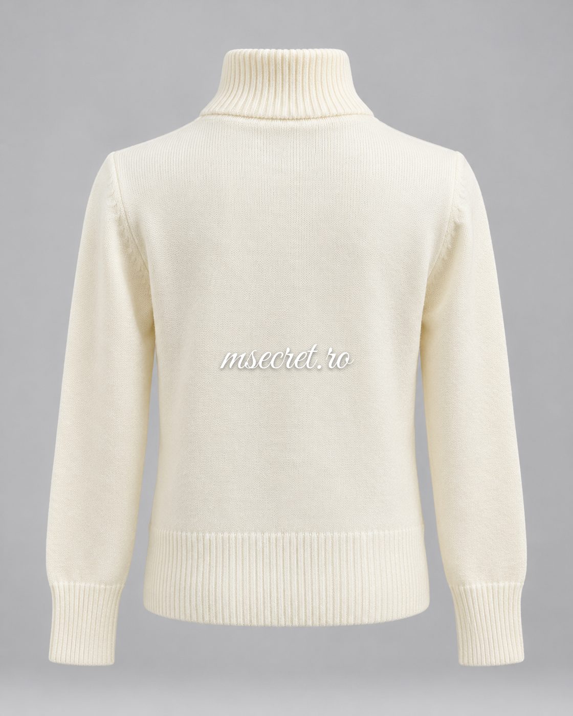 Pulover crem din lana cu fermoar si broderie colorata - vedere din spate