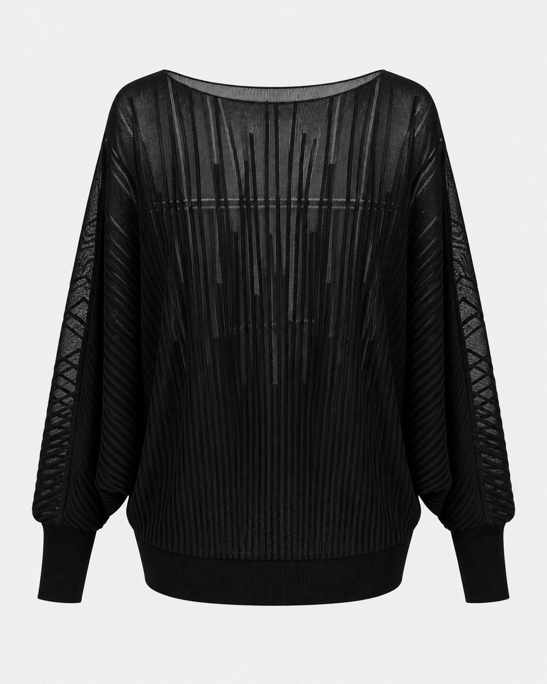 Pulover negru transparent cu dungi - vedere din fata