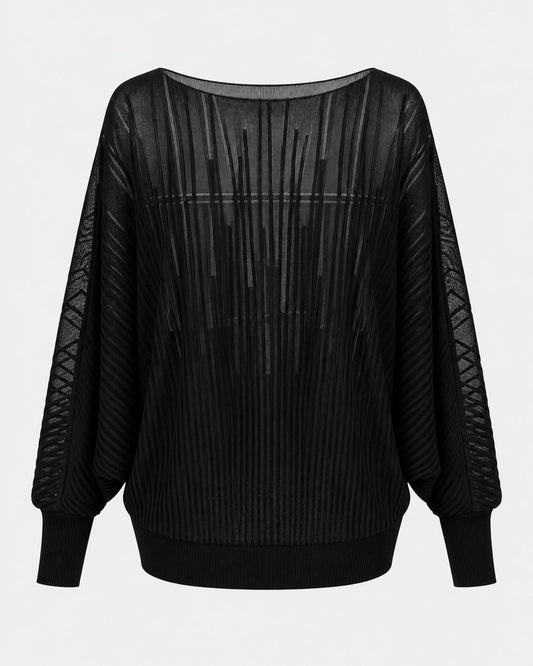 Pulover negru transparent cu dungi - vedere din fata