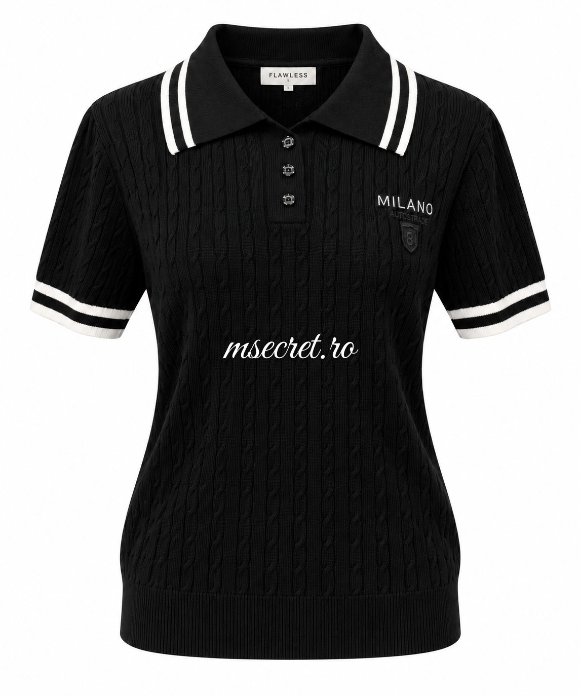Pulover tricot negru cu guler si dungi