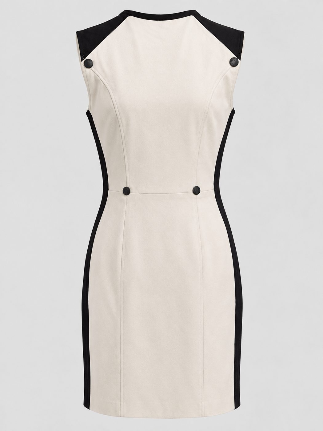 Rochie alba cu contur negru si nasturi decorativi