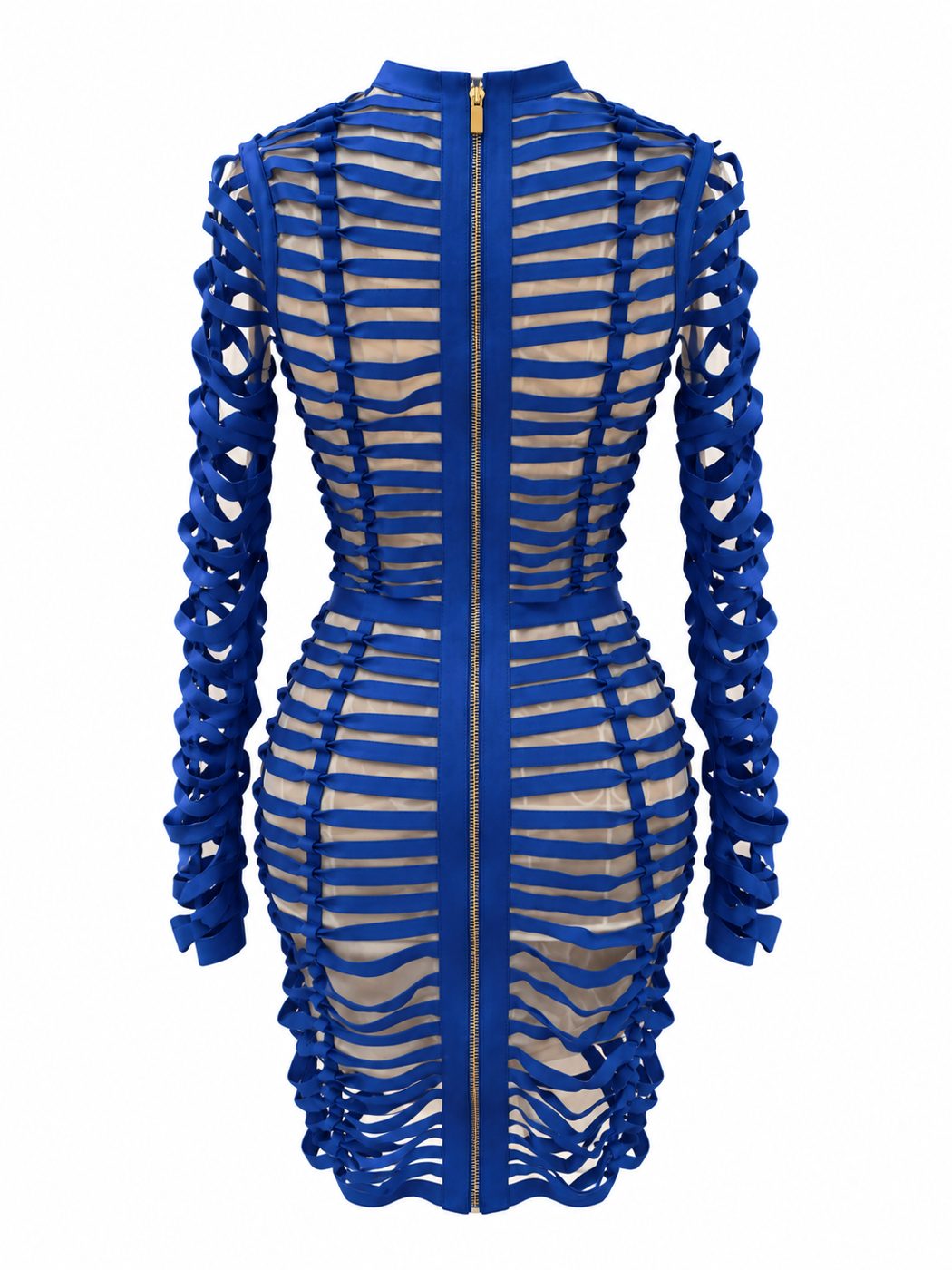 Rochie albastra tip bandage cu taieturi
