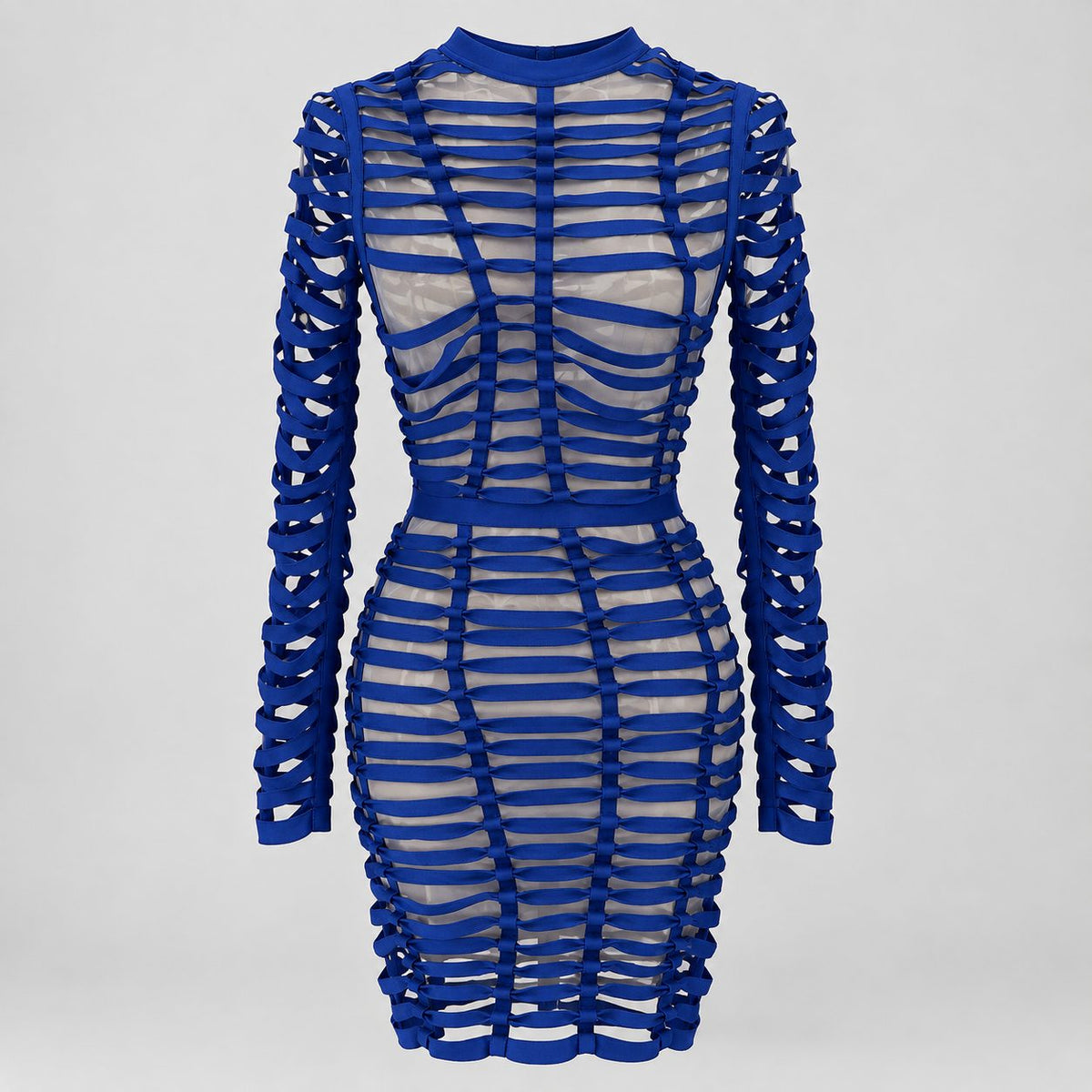 Rochie albastra tip bandage cu taieturi