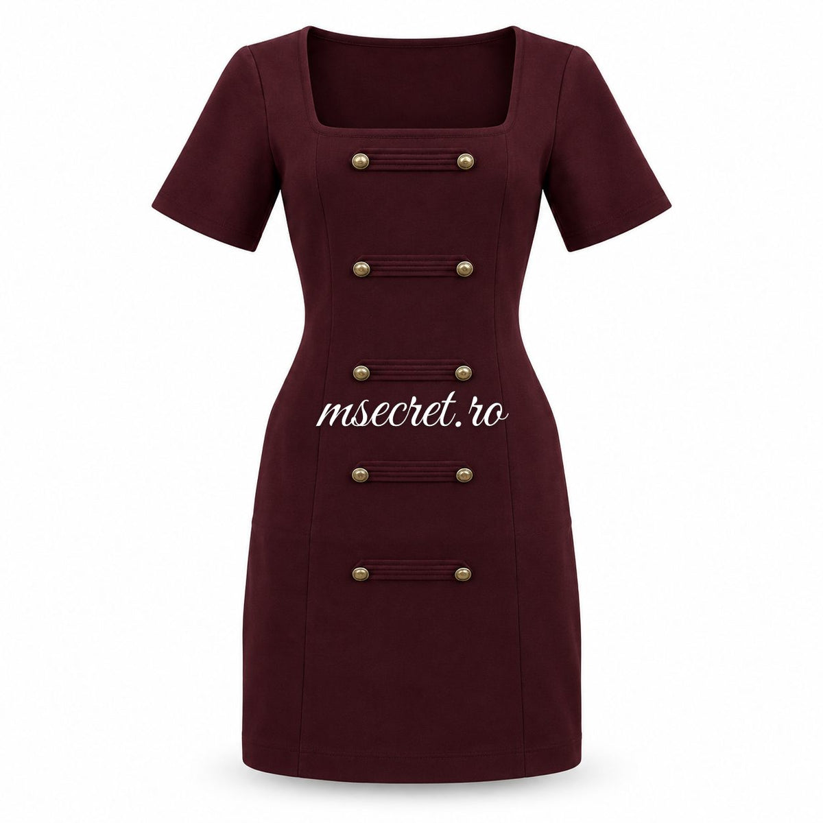 Rochie bordo din tricot cu nasturi aurii - vedere din fata