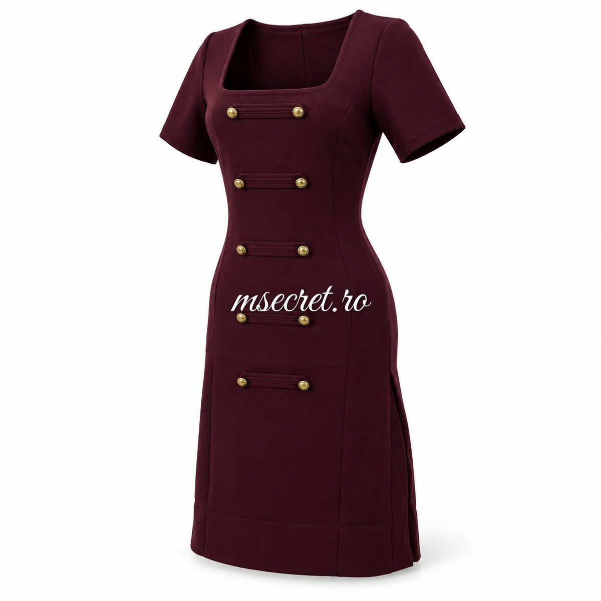 Rochie bordo din tricot cu nasturi aurii - detaliu 2