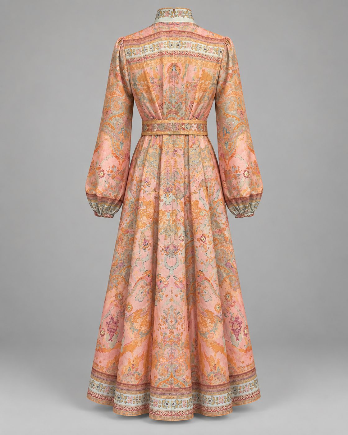 Rochie lunga cu imprimeu paisley si nasturi bijuterie