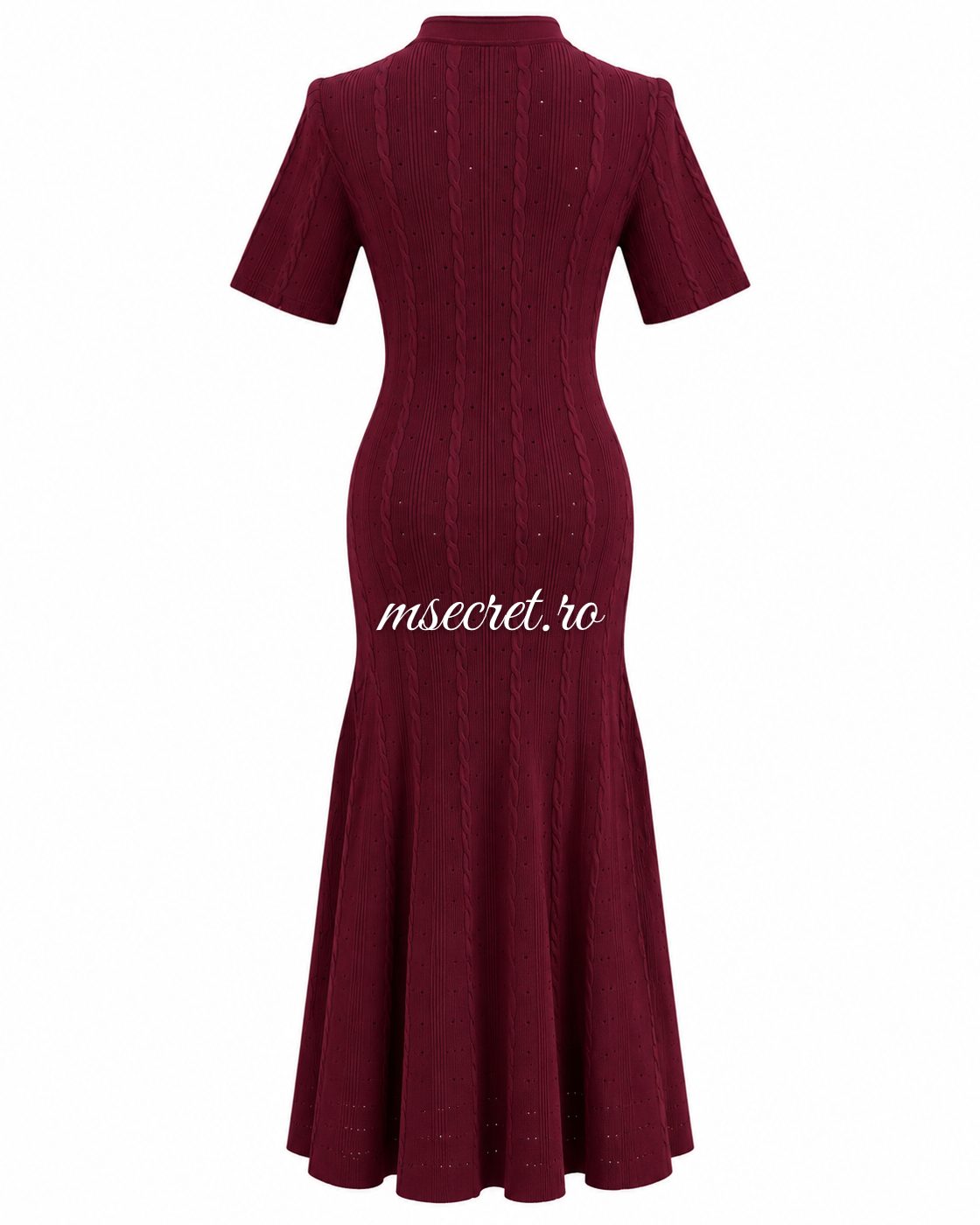 Rochie midi bordo din tricot cu nasturi - vedere din spate