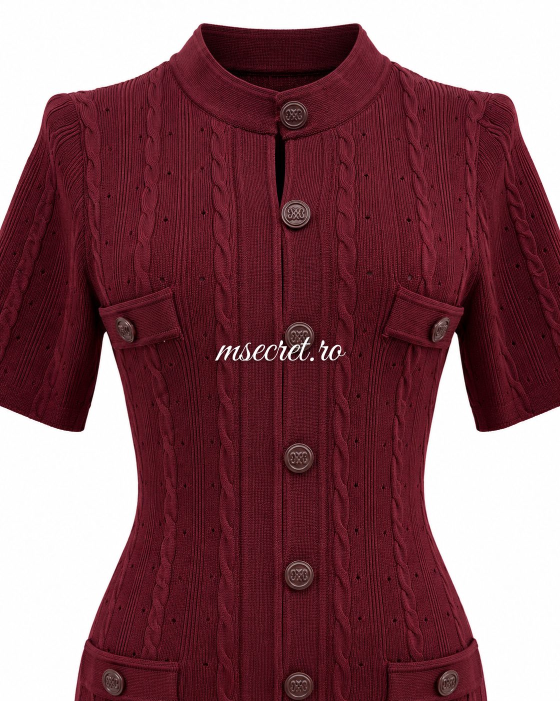 Rochie midi bordo din tricot cu nasturi - detaliu
