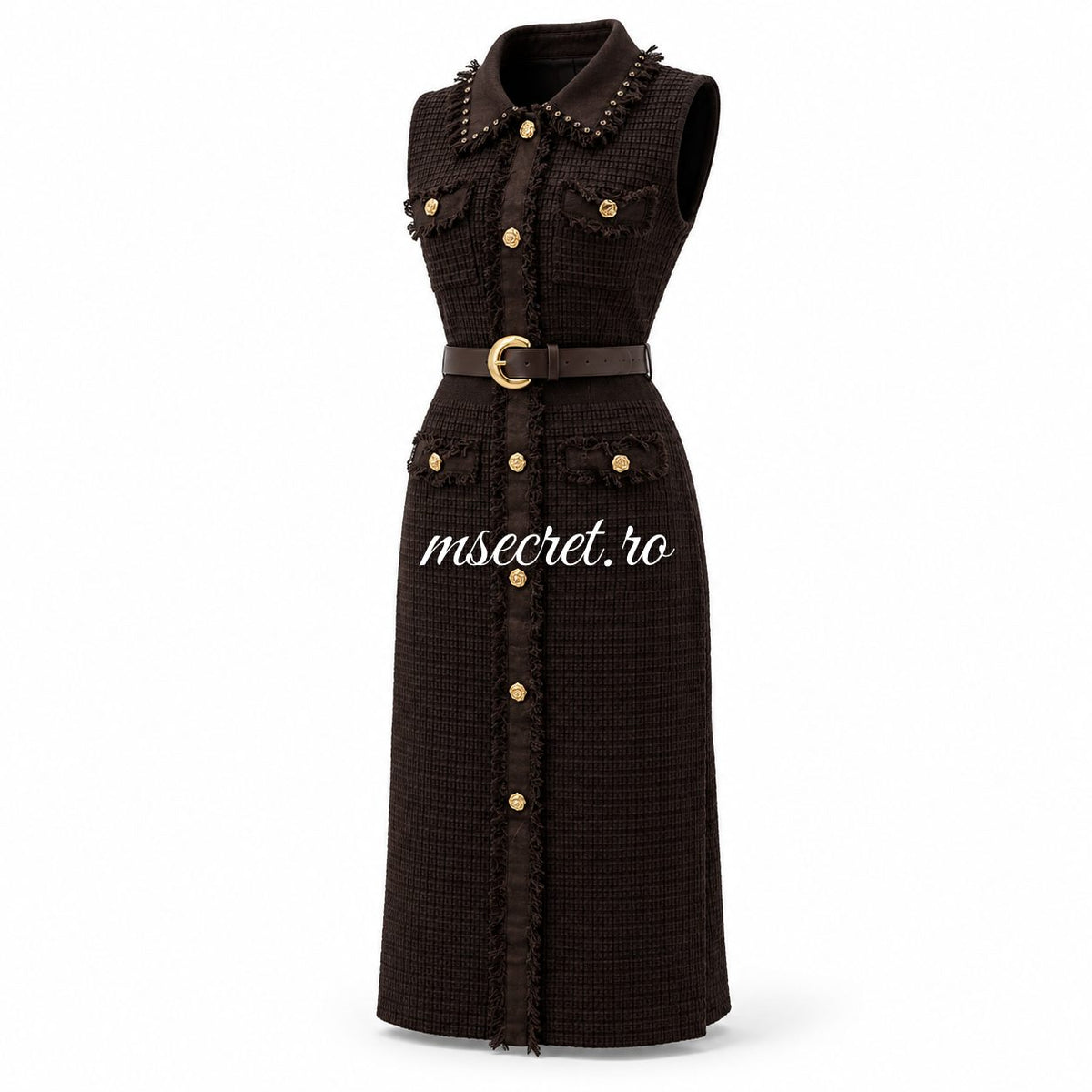 Rochie neagra din tricot cu nasturi si curea - detaliu 2