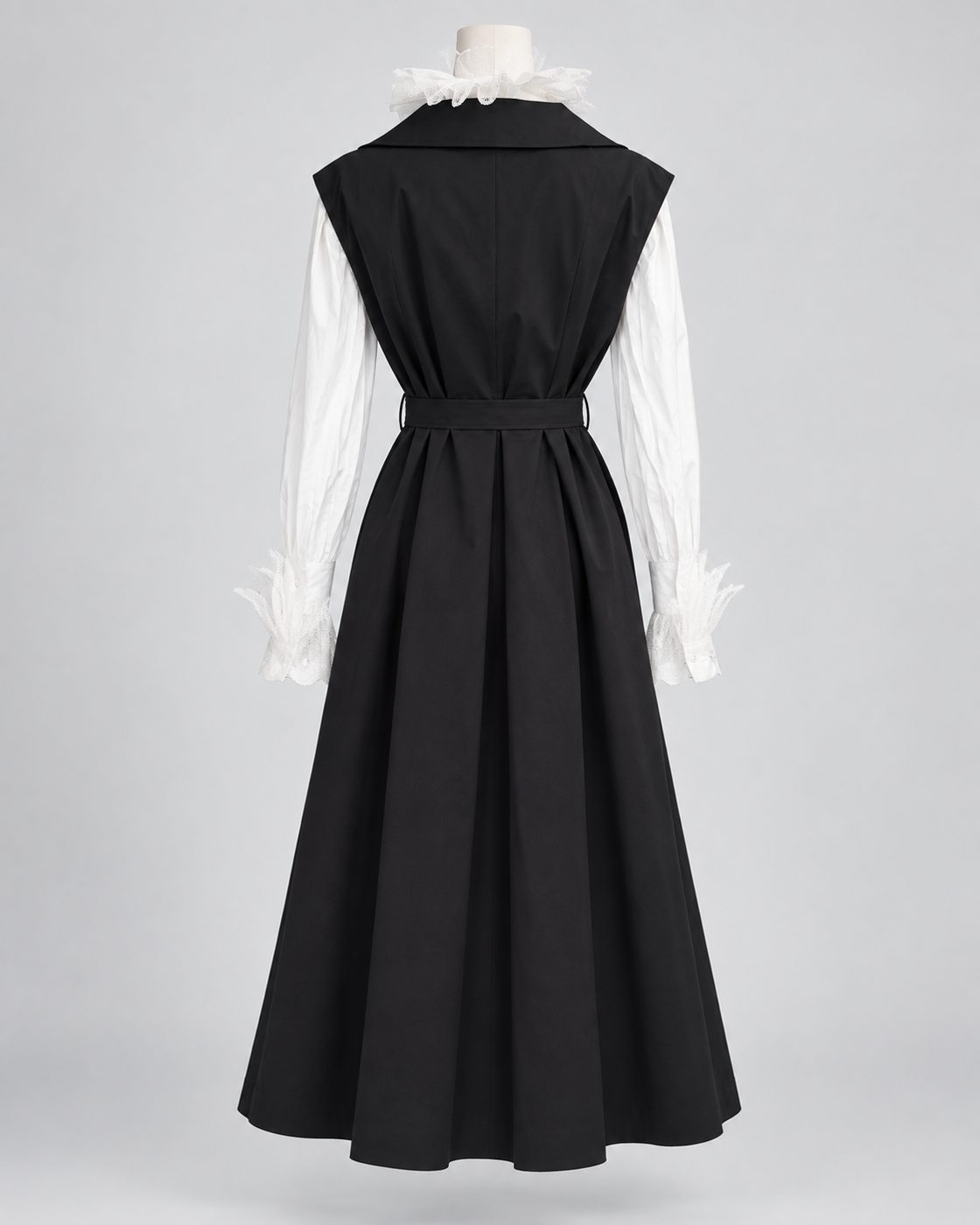 Rochie neagra midi tip trench cu cordon in talie