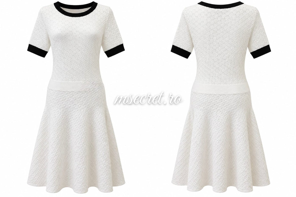 Rochie din tricot alba cu garnituri negre - colaj