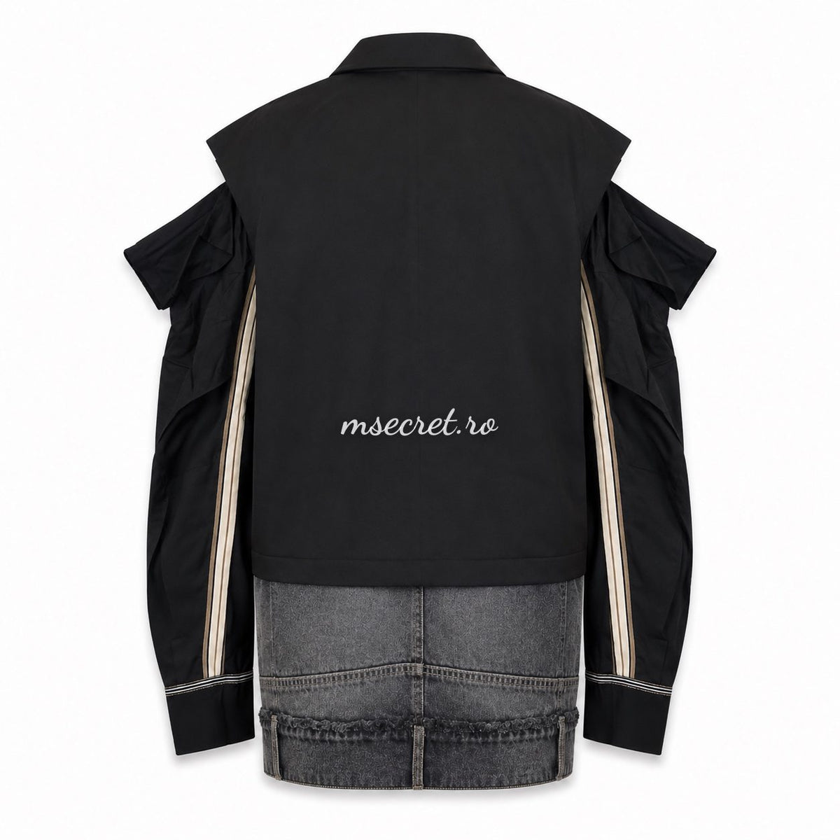 Sacou negru cu denim si dungi laterale
