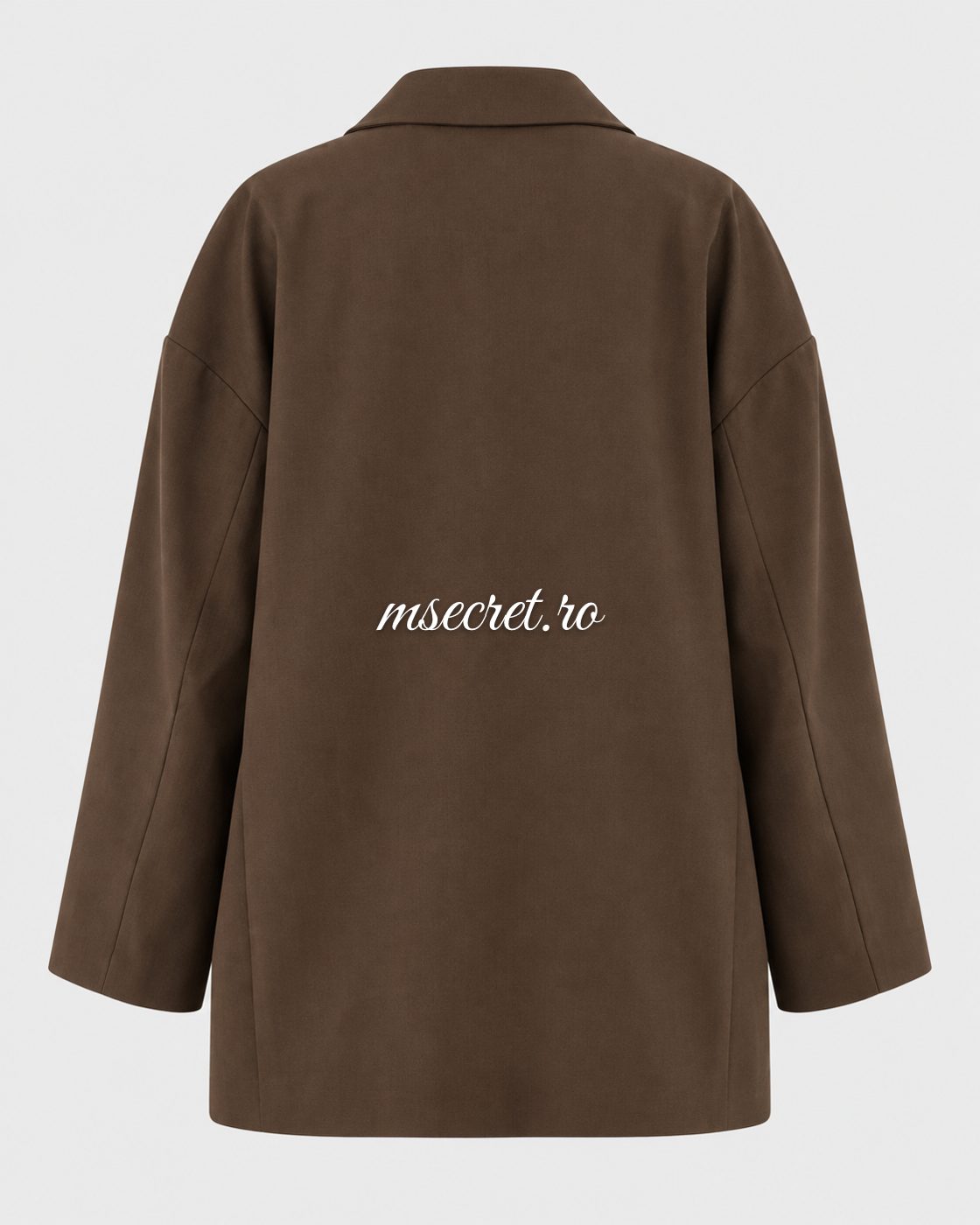 Sacou oversized tip rochie maro cu dantela si denim - vedere din spate