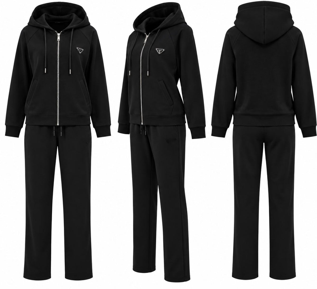 Trening negru cu gluga din bumbac elastic